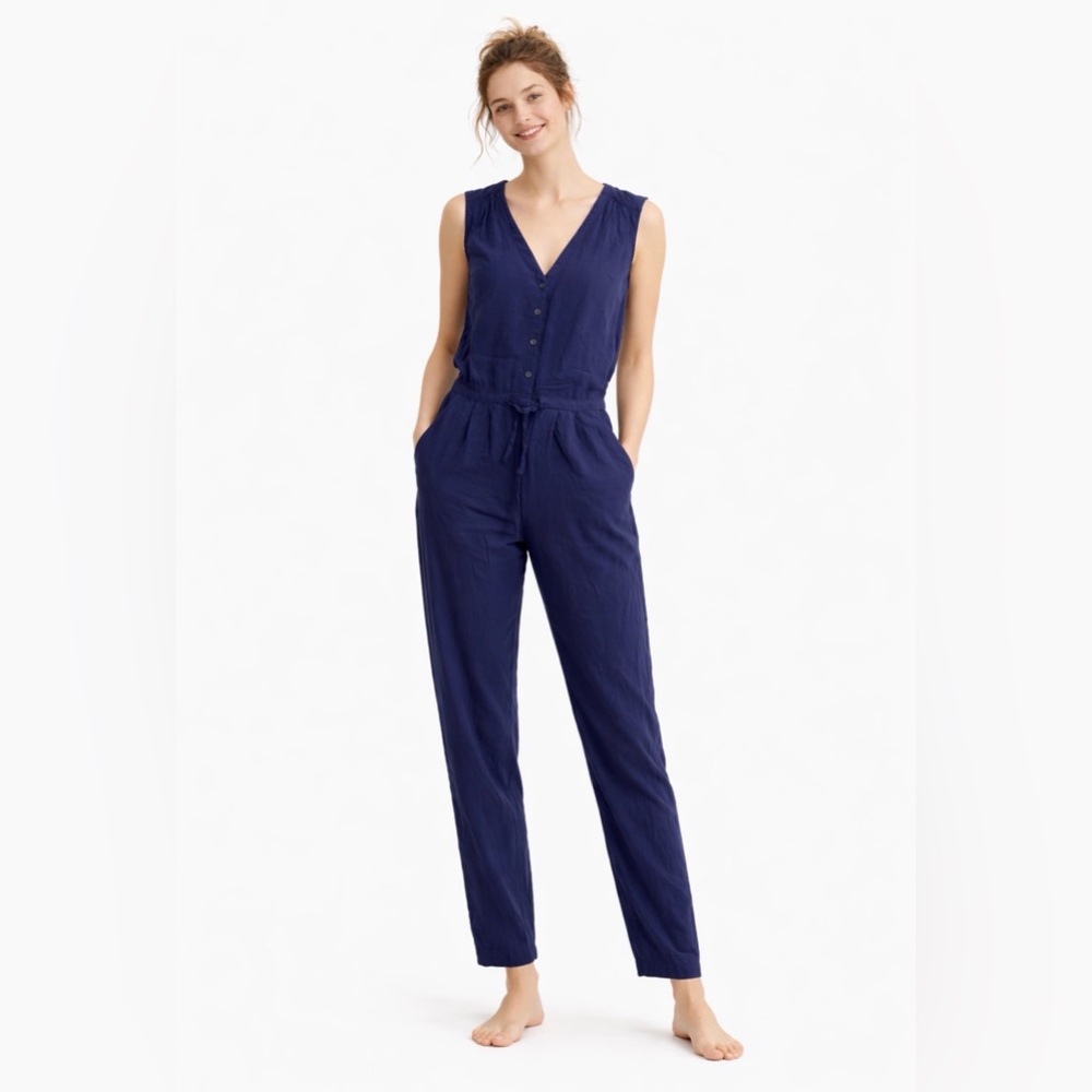 Boden Navy Blue Santa Fe Drawstring Jumpsuit Romper Size 4 Long Preppy Nautical